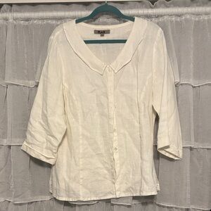 Flax Women's Cream Button-Down Shirt Size L